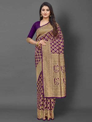 Buy Akhilam Women Silk Blend Purple Celebrity Saree with Unstitched ...