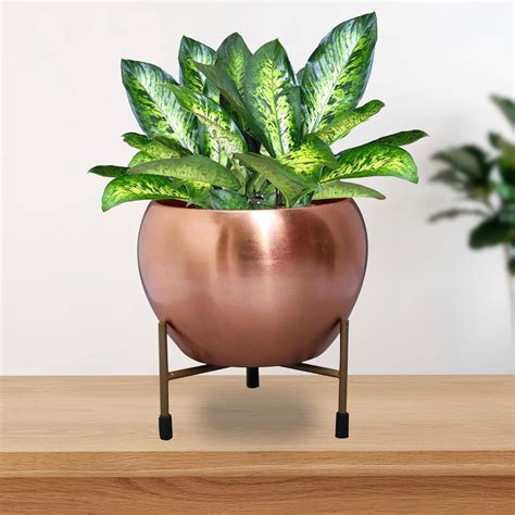 Round Metal Meena Pots with Stand | Copper Finish Color Design, Flower ...