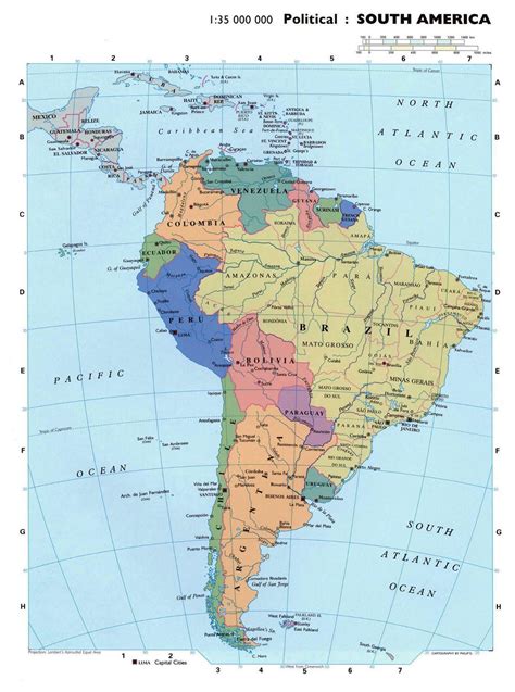 Physical Map Of South America With Key