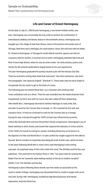 Image result for Hemingway Writing Example