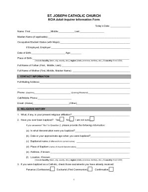 Fillable Online ST. JOSEPH CATHOLIC CHURCH Adult Inquirer Information ...