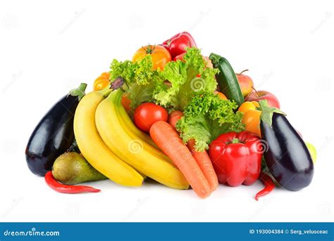 Frutas Y Verduras Multicolores De Colores Vivos Aislados En Blanco Foto ...