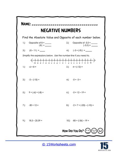 Negative Numbers Worksheets - 15 Worksheets.com