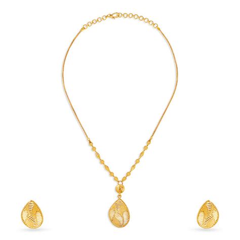 Glimmering Yellow Gold Teardrop Necklace and Earrings Set