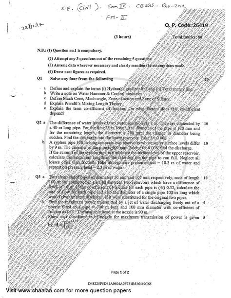 Fluid Mechanics 2 2017-2018 BE Civil Engineering Semester 4 (SE Second ...