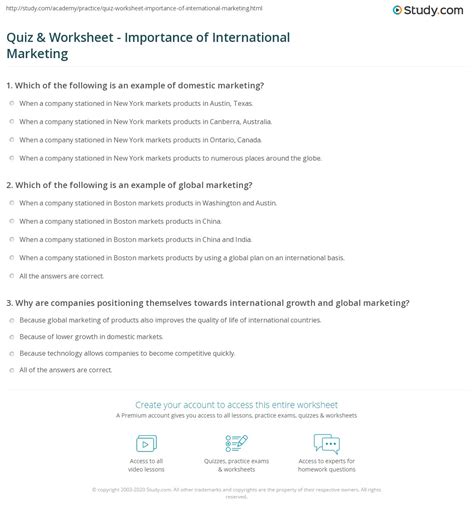 Quiz & Worksheet - Importance of International Marketing | Study.com