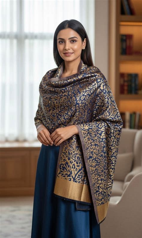 Reversible self zari stole – Kalamkani