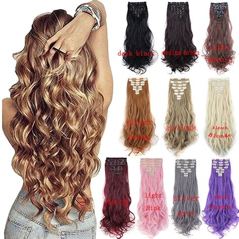 LELINTA 24" Curly Wave Clips in Synthetic Hair Extensions Hair pieces ...