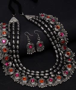 Luckshay creations Oxidised Silver Sterling Silver Pink Jewellery Set ...