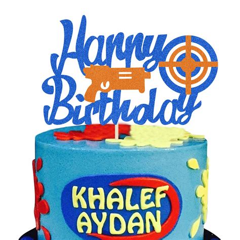 Buy Glitter Happy Birthday Cake Topper for Nerff Theme Gun Picks Target ...