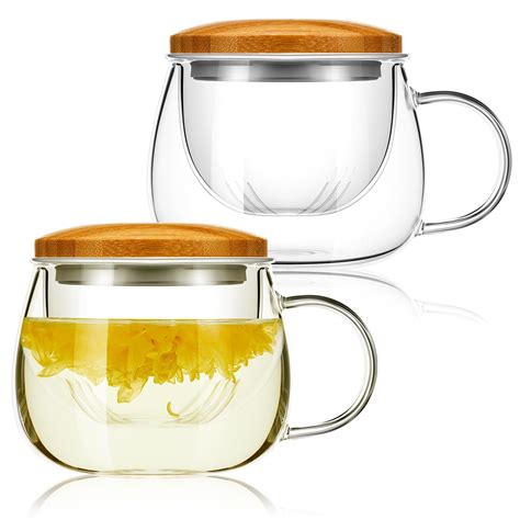 Amazon.com | Uiifan Set of 2 Glass Tea Cup with Infuser and Lid 11.8 oz ...