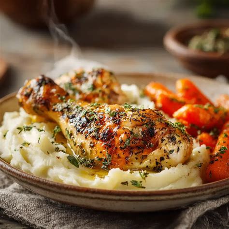 Herb Baked Chicken Drumsticks With Mashed Potatoes And Carrots 7 ...