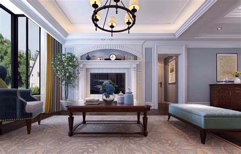 美式别墅客厅设计装修效果图 – 设计本装修效果图