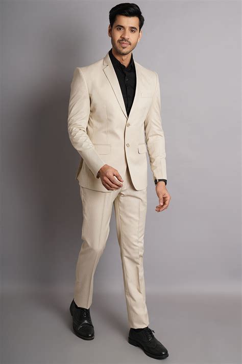 Buy WINTAGE Men's Poly Viscose Beige Solid Two Piece Suit Online