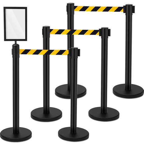 Therwen 6 Pack Heavy Duty Crowd Control Stanchions 9.8 ft Stainless ...