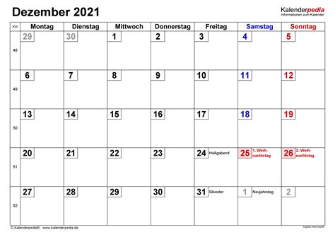 Kalender Dezember 2021 Zum Ausdrucken