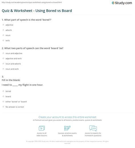 Quiz & Worksheet - Using Bored vs Board | Study.com