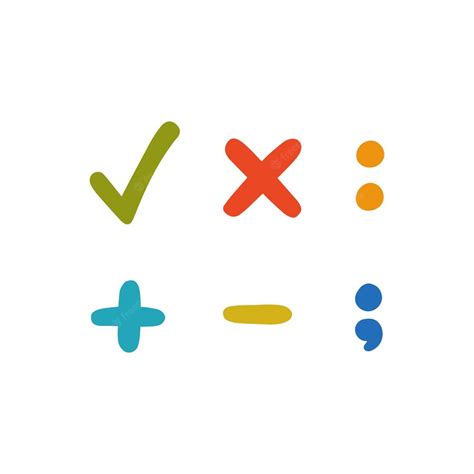 色付きの文字記号チェックマーク乗算記号コロンプラスマイナスセミコロン | プレミアムベクター