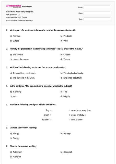 50+ Subject and Predicate worksheets for Class 5 on Wayground | Free ...