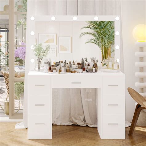 Amazon.com: YITAHOME Vanity Desk Set with Large Lighted Mirror & Power ...