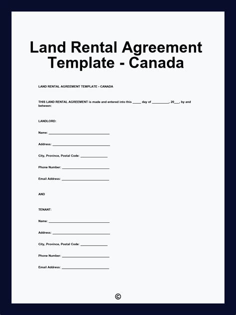 Land Rental Agreement Template - Canada