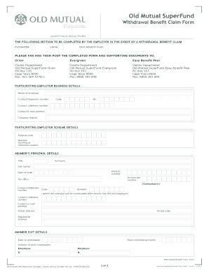 Fillable Online Old Mutual Corporate SuperFund Withdrawal Benefit Claim ...