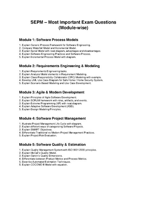 SEPM Most Important Repeated Exam Questions: Software Engineering - Studocu