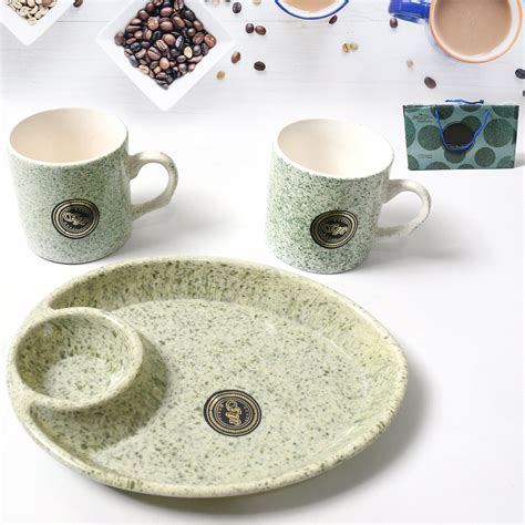 Ceramic Tea/Coffee Cup Set - Alpino 3-Piece with 2-Compartment Serving