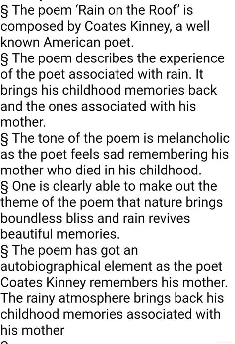 I NEED A MIND MAP OF THE RAIN ON THE ROOF - Brainly.in
