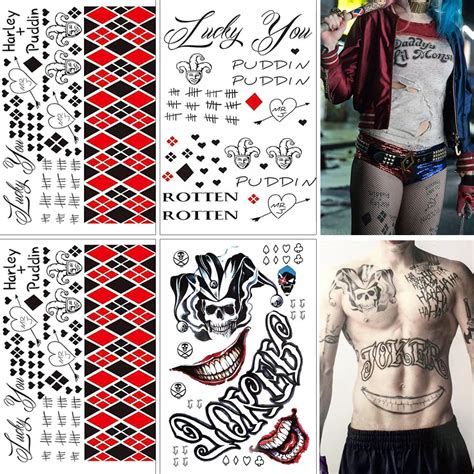 Buy 7 Large Sheets Joker Tattoos, Harley Quinn HQ Temporary Tattoo ...
