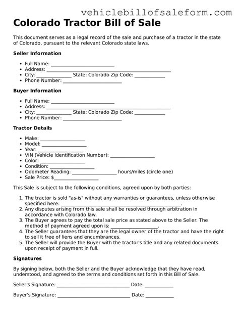 Access Colorado Tractor Bill of Sale Template ≡ Motor Vehicle Bill of Sale