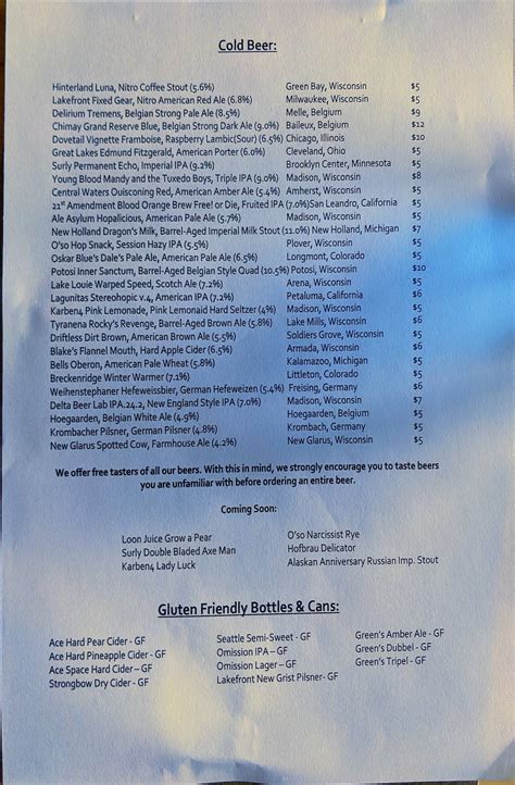 Menu at Waypoint Public House, Monona