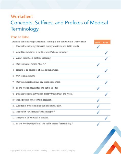 Medical Terminology Worksheet: Concepts, Suffixes, and Prefixes - Studocu