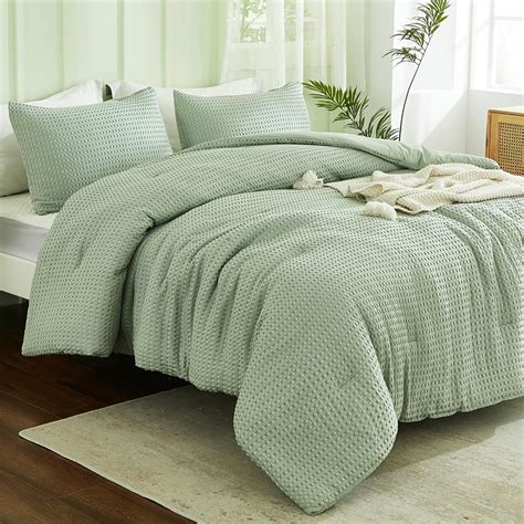 Andency Sage Green Comforter Set Queen Size-3 Pieces Waffle Bedding ...