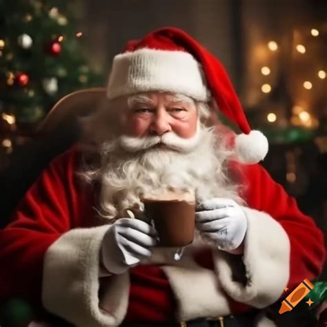 Santa Claus enjoying a cup of hot chocolate on Craiyon