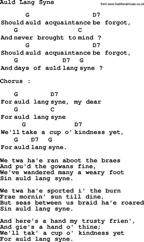 Auld Lang Syne Lyrics English Printable
