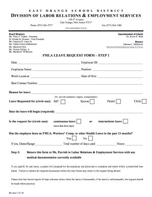 Fillable Online FMLA Leave Request Form - School Webmasters Fax Email ...