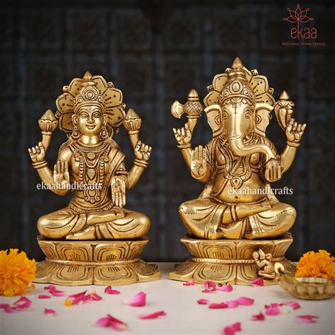 Brass Lord Ganesha, Goddess Lakshmi and Saraswati Statue – Ekaa Handicrafts