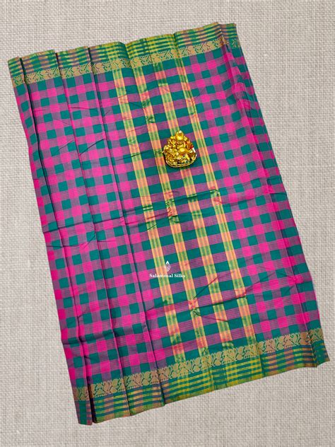 Beautiful Paalum Pazham Checks Chettinad Pure Cotton Saree With Self B ...