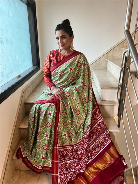 Lime green navratan design double ikat patan patola saree – sohumsutras