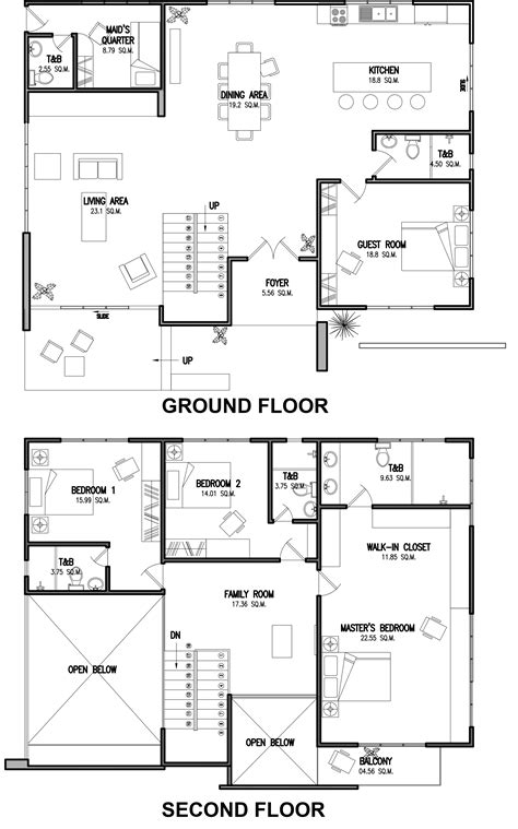 Two Storey Residential House Floor Plan With Elevation Two Storey House ...
