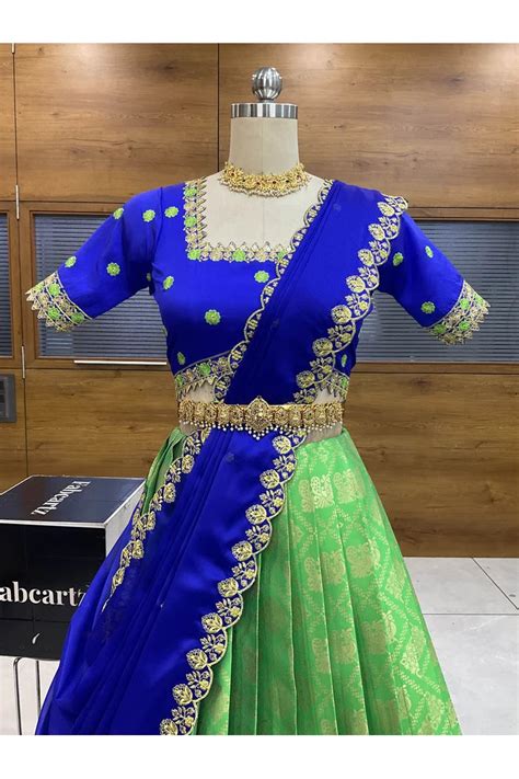 Women's Woven Design zari work Half Saree with Embroidered Blouse and ...