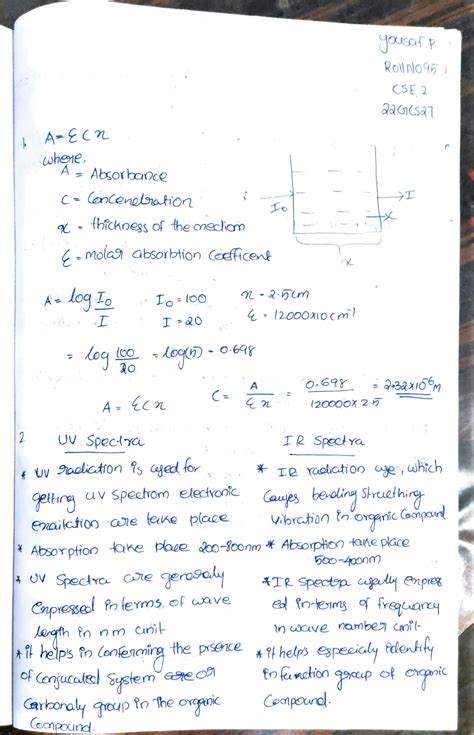 Chemistry Assignment 1 - RoilNo CSE 2 QaGasa A-ECn wheie A - AbsorbaMce ...