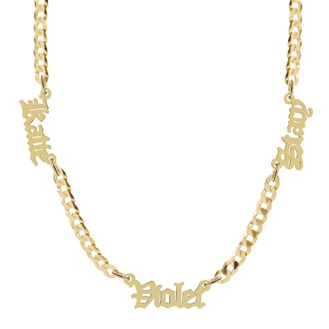Personalized Nameplate Necklace w/ Three Gothic Names on Cuban Chain ...