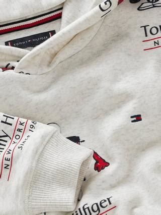 Tommy Hilfiger Kids' All Over Print Hoodie, Snow White Heather