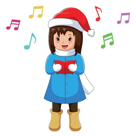 Young Girl Singing Christmas Carols. Vector Cartoon Illustration 13258963 Vector Art at Vecteezy - drawing of xmas carolers
