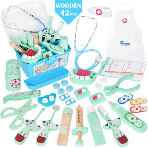 Buy Wooden Doctor Kit for Kids - Pretend Play Dentist Medical Set with ...