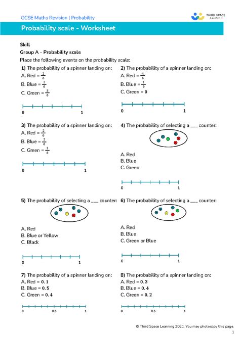 Third Space Learning Probability Scale GCSE Worksheet - Probability ...