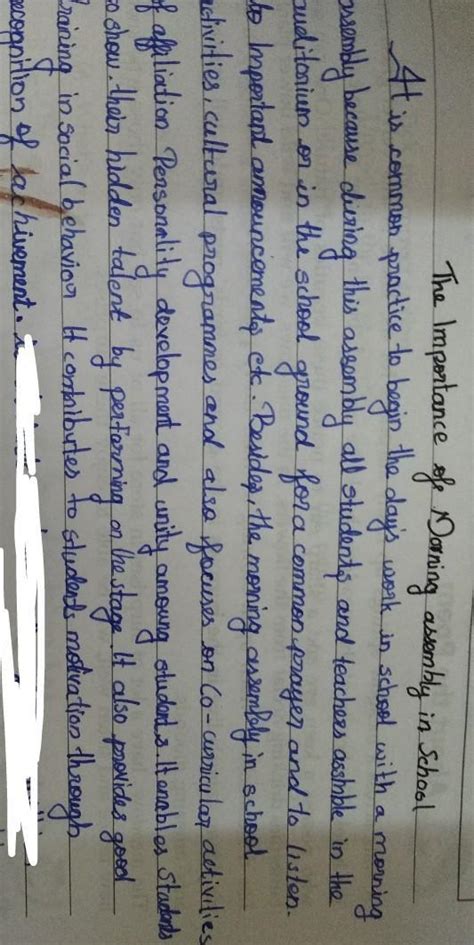 Write a speech on IMPORTANCE OF MORNING ASSEMBLY.Please answer wisely ...