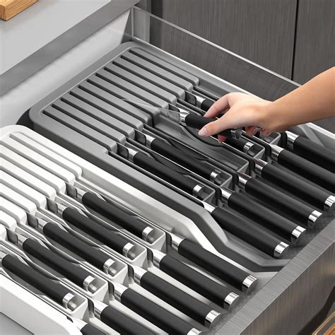 Knife Holder, in Drawer Knife Block Holder with Expandable Cutlery Tray ...